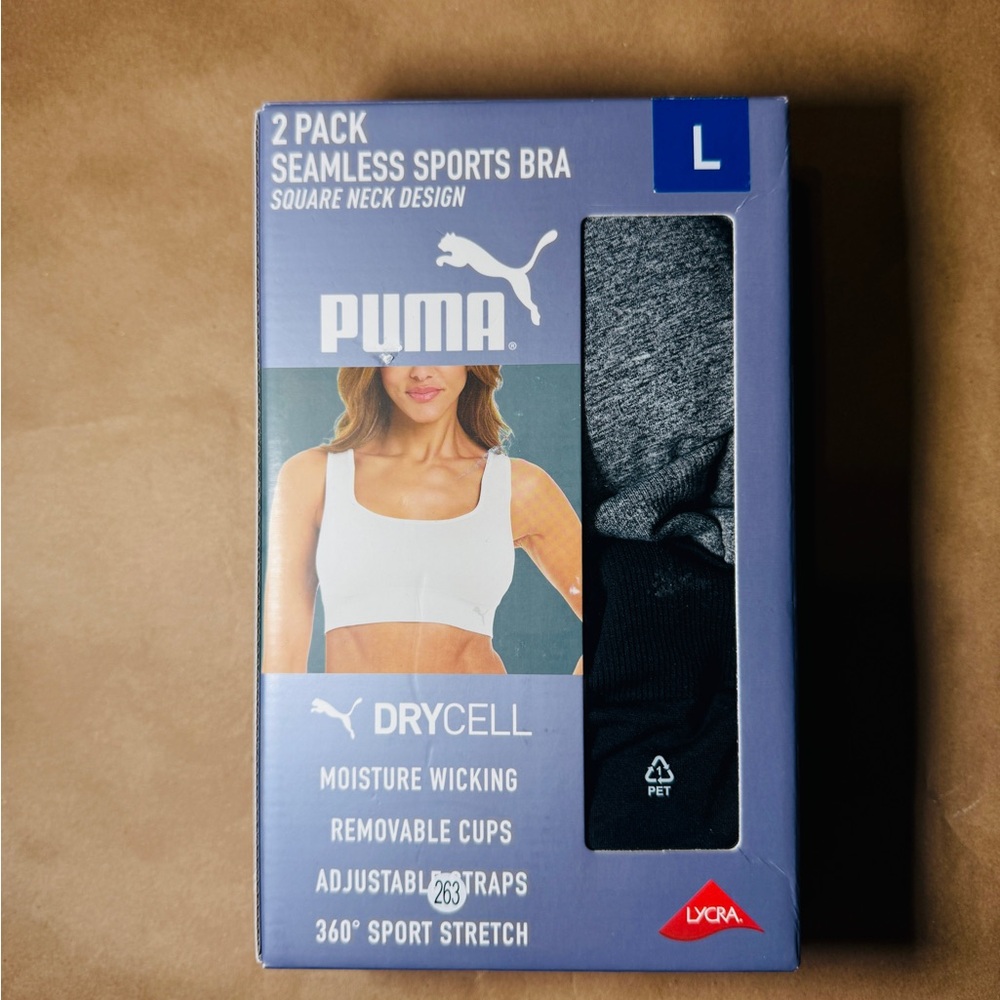 Puma 2-Pack Seamless Sports Bras — Gray & Black